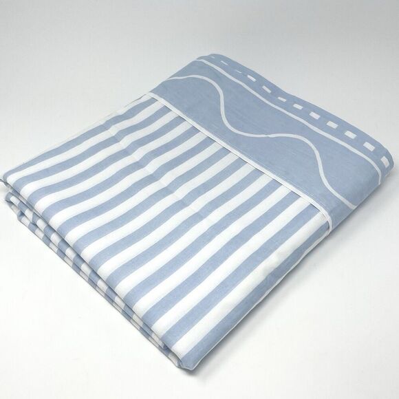 Vintage Marimekko Queen Flat Sheet Revman Product Blue White Stripe Cotton Blend - Picture 1 of 4
